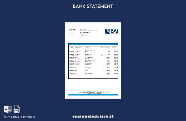modello Excel di estratto conto bancario stile verificato Cabo Verde Banco Afric